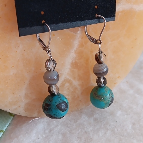 925 Sterling Silver Turquoise Dangle Earrings - Picture 9 of 9